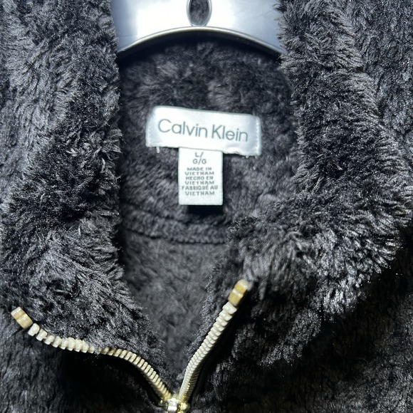 Calvin Klein Vest Womens‎ Large Black Fuzzy Front Zip Sleeveless Cozy Warm Nice - Picture 5 of 7